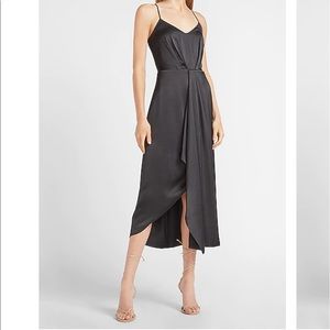 Express V Neck Asymmetrical Black Midi Dress